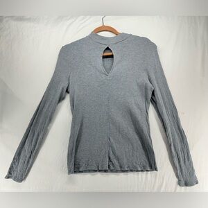 Frame Silk Mock Neck Long Sleeved Grey‎ Shirt Keyhole Women's Size L
